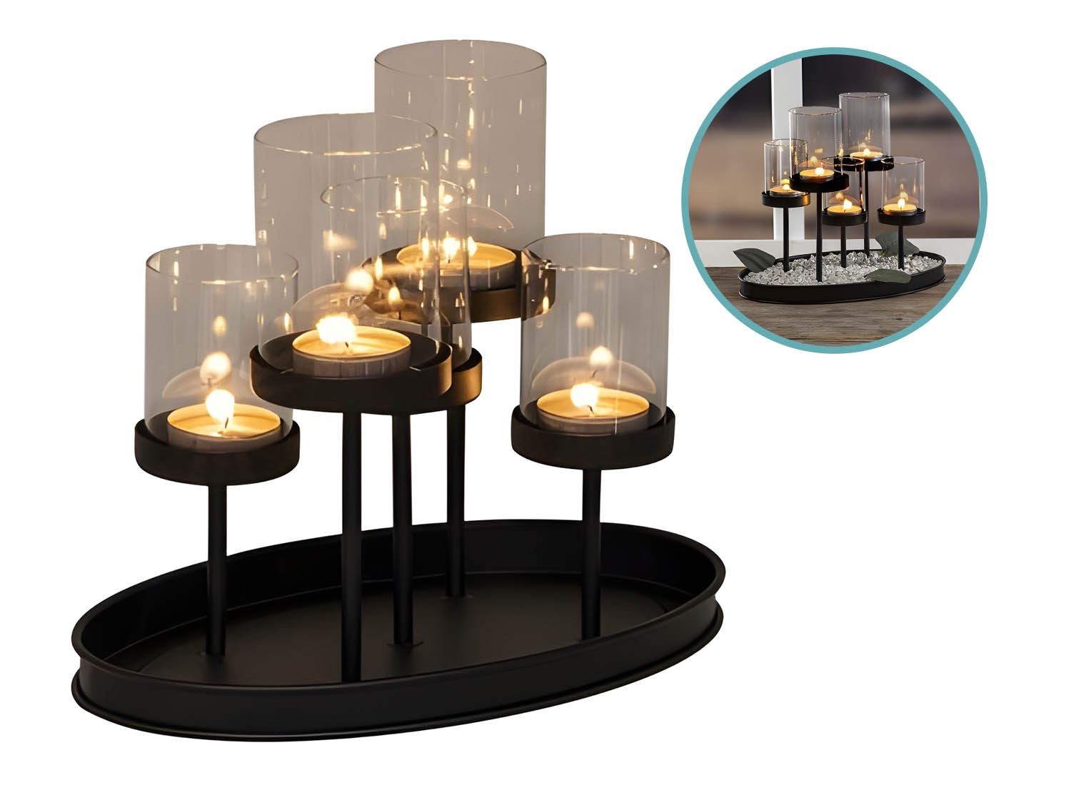 Kandelaar voor 5 kaarsen 25 x 15 x 20 cm - zwart