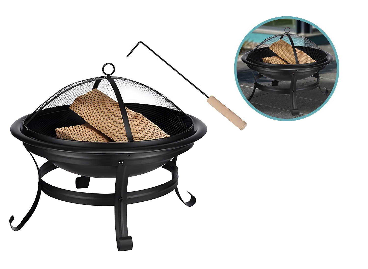 Hi Vuurschaal Vuurkorf Ø56 x 48 cm - Met Vonkenbescherming - Zwart