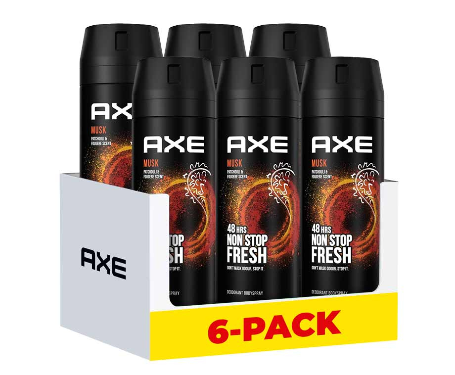 6x 150ml AXE Deodorant Spray Musk