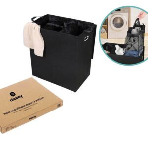 Niceey wasmand 3 vakken met uitneembare zakken 120L - zwart