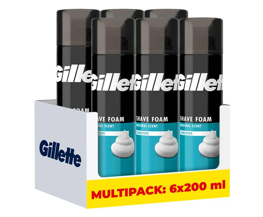 6x200ml Gillette Sensitive Shave Foam