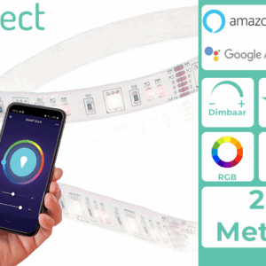 Qnect Slimme Wi-Fi LED Strip - 2M Verlengbaar - RGB + Wit