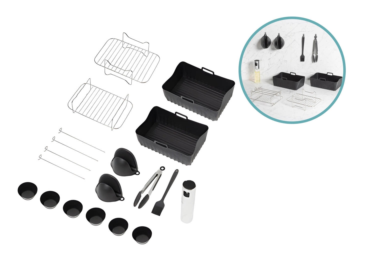 Airfryer accessoire set 9-delig RVS en siliconen