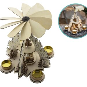 Houten Kerstpiramide met waxinelichthouders 22,5 x 22,5 x 28,5 cm