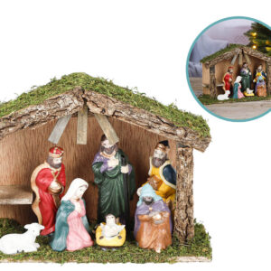 Hi Kerststal Set - Houten Stal met 7 Kerstbeelden - 30 cm