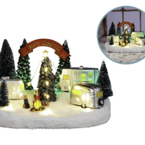 Christmas scene trailers in sneeuw met LED verlichting 26 x 18 x 15,5 cm
