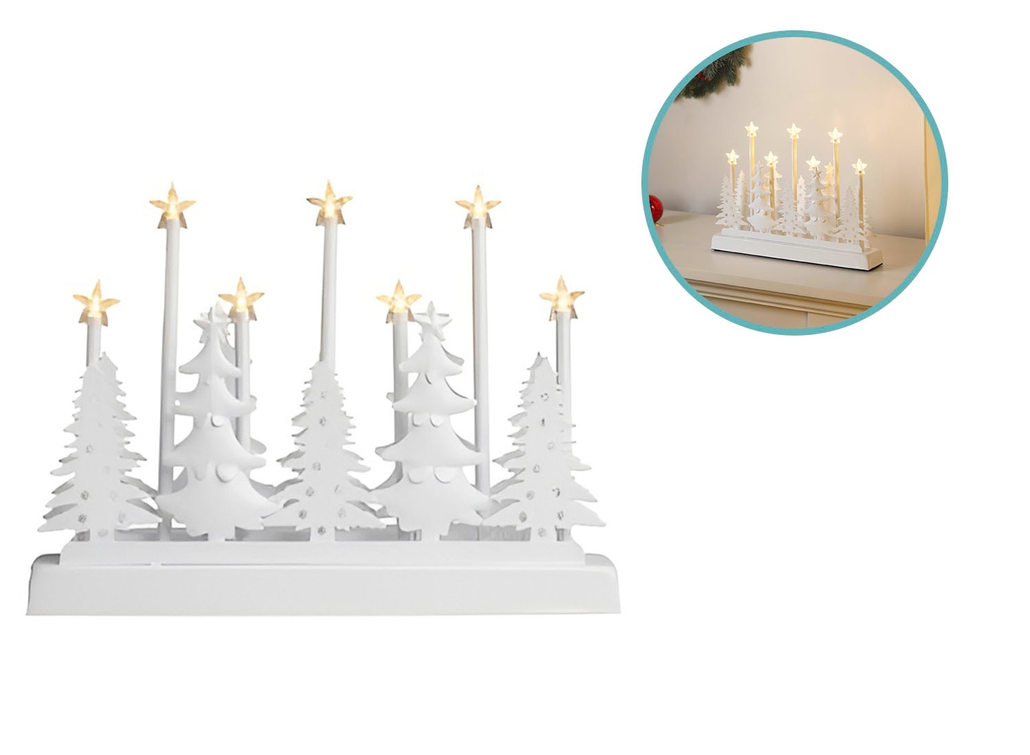 Kerstdecoratie witte bomen met sterren vintage wit met 7 LED's