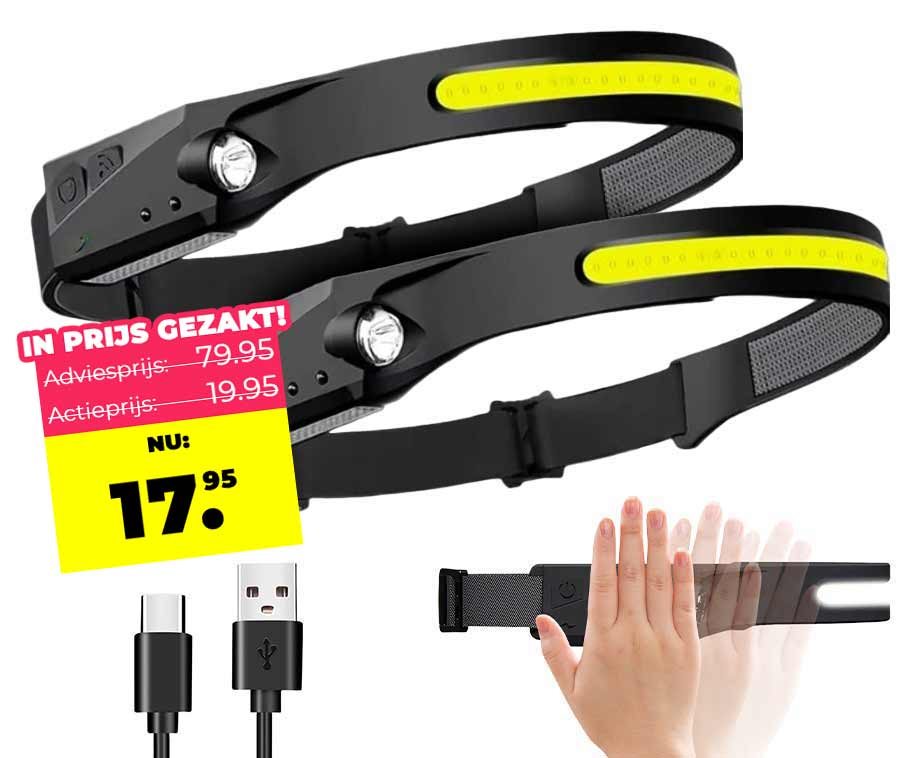 Oplaadbare Hoofdlamp Met Power LED Strip