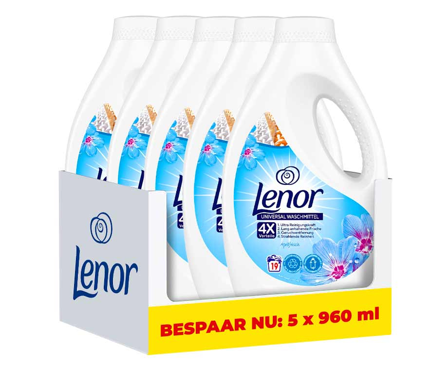 5x950 ml Lenor Vloeibaar Wasmiddel Aprilfris Universeel