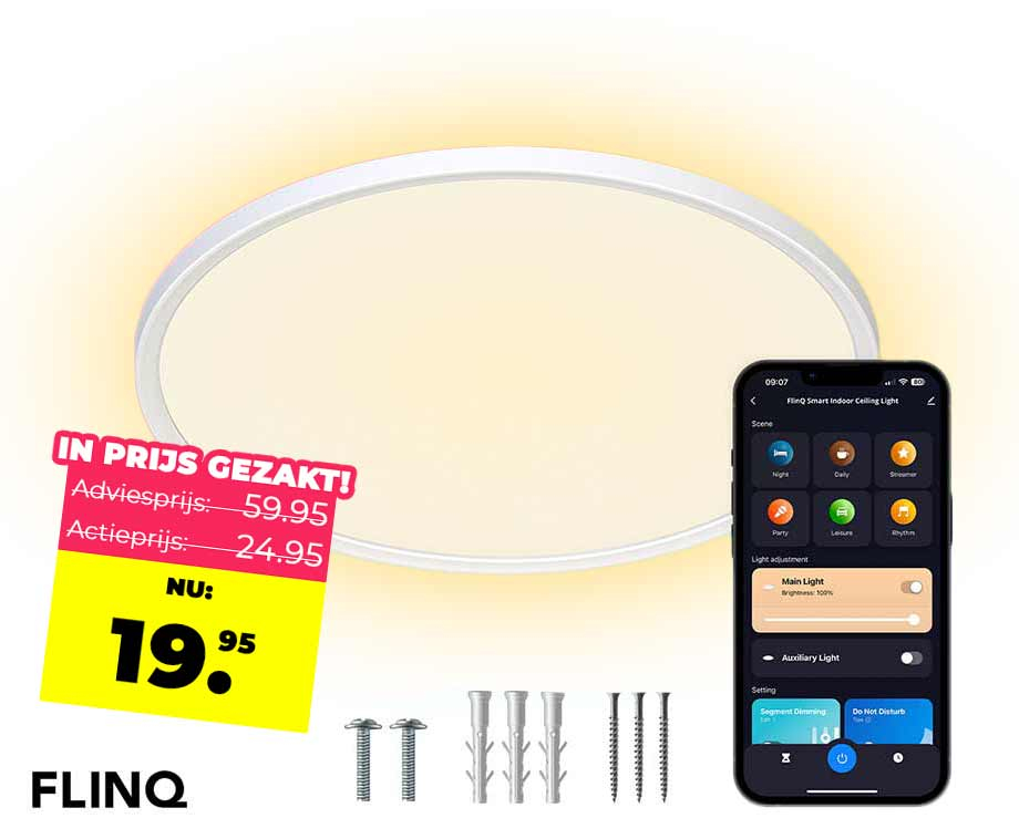 FlinQ Slimme Plafondlamp Warm Wit En RGB