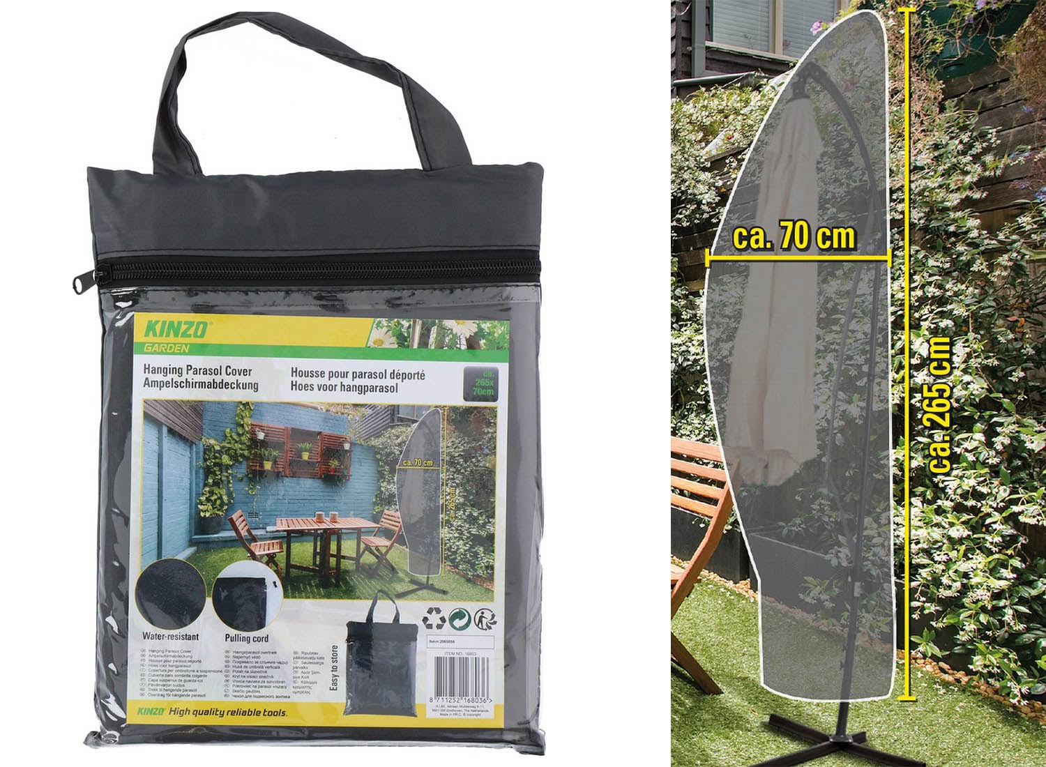 Kinzo Hoes voor Hangparasol - 265 x 70 CM - Gemakkelijke Bevestiging - Waterresistent - Camouflage Kleurig