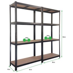 2x Profeco Opbergrek 160x80 cm - Stellingkast 8 planks x 100kg - Zwart