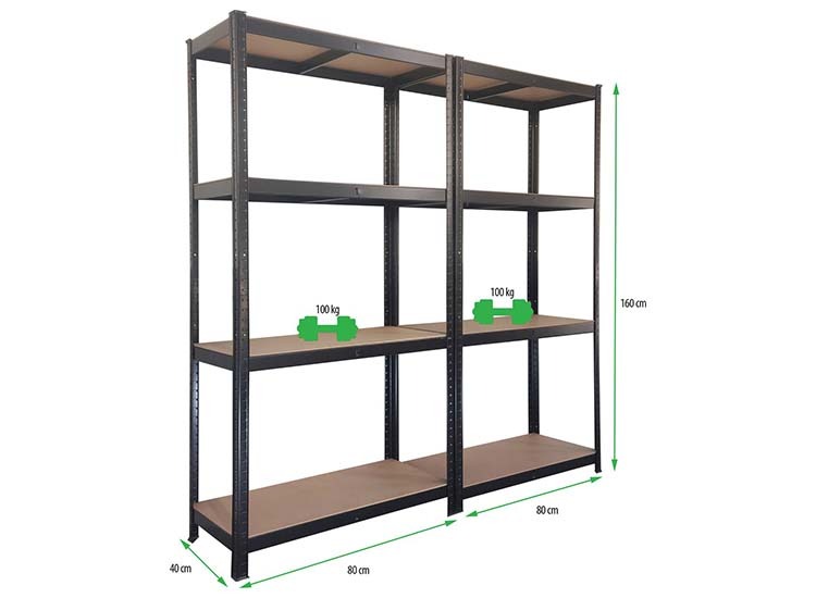 2x Profeco Opbergrek 160x80 cm - Stellingkast 8 planks x 100kg - Zwart