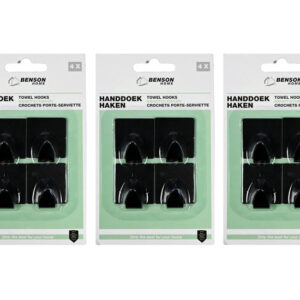 12 Benson zelfklevende handdoekhaken - zwart