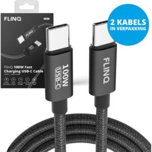 2 FlinQ 100W Snellader USB C Oplaadkabels - USB C naar USB C - 2 Meter