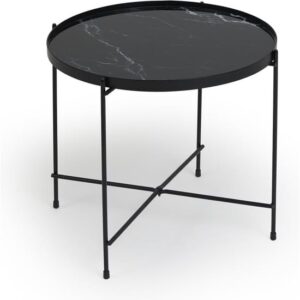 Lifa Living ronde bijzettafel - marmerlook - zwart - 38x50 cm