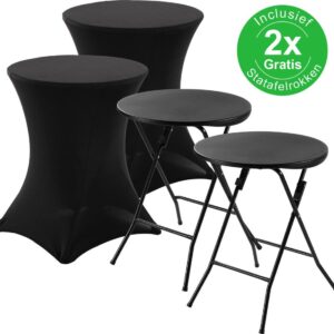 Bardi 2 x Salontafel - Bijzettafel Inklapbaar 60 x 74cm - Zwart Inclusief Zwarte Rokken