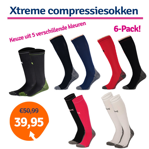 Xtreme Compressie Sokken Hardlopen 6-pack Multi Black-39/42