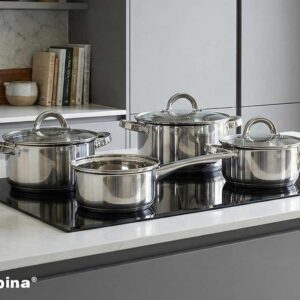 7 Delige Pannenset Van RVS Met Glazen Deksels