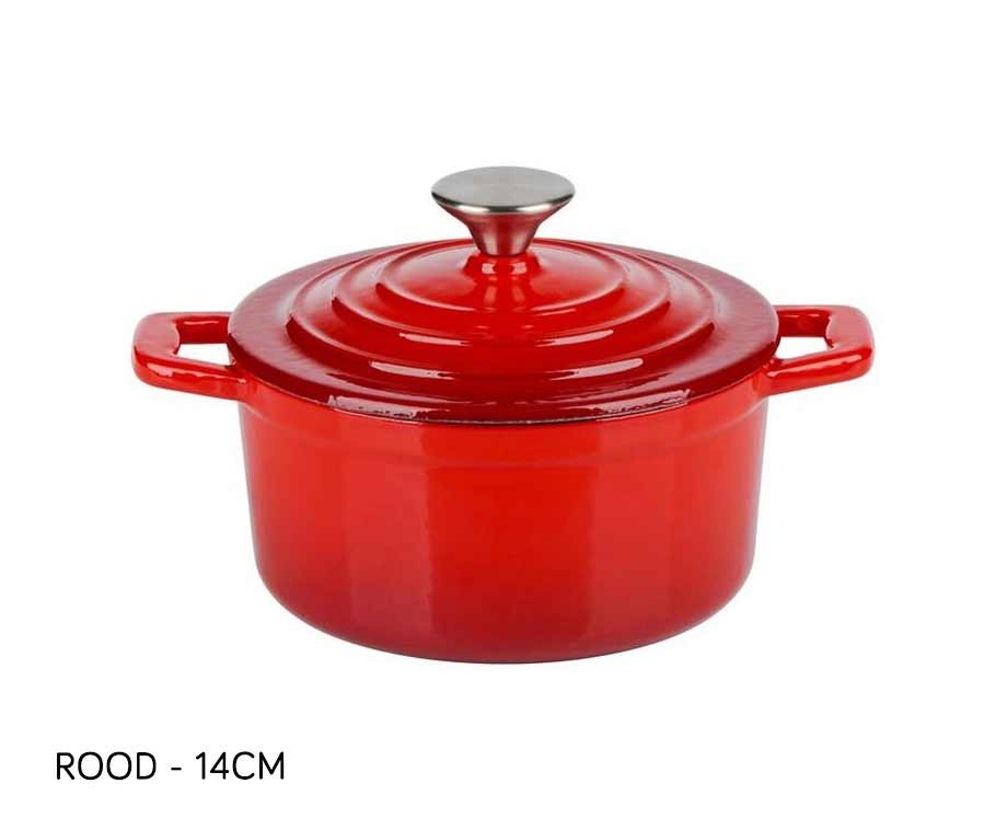 Gietijzer Braadpan Met Deksel In 2 Maten En Kleuren 14 cm Rood