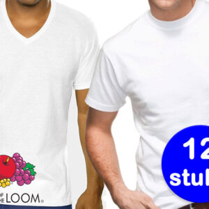 12 Witte Fruit of the Loom Heren T-shirts - Ronde hals of V-hals