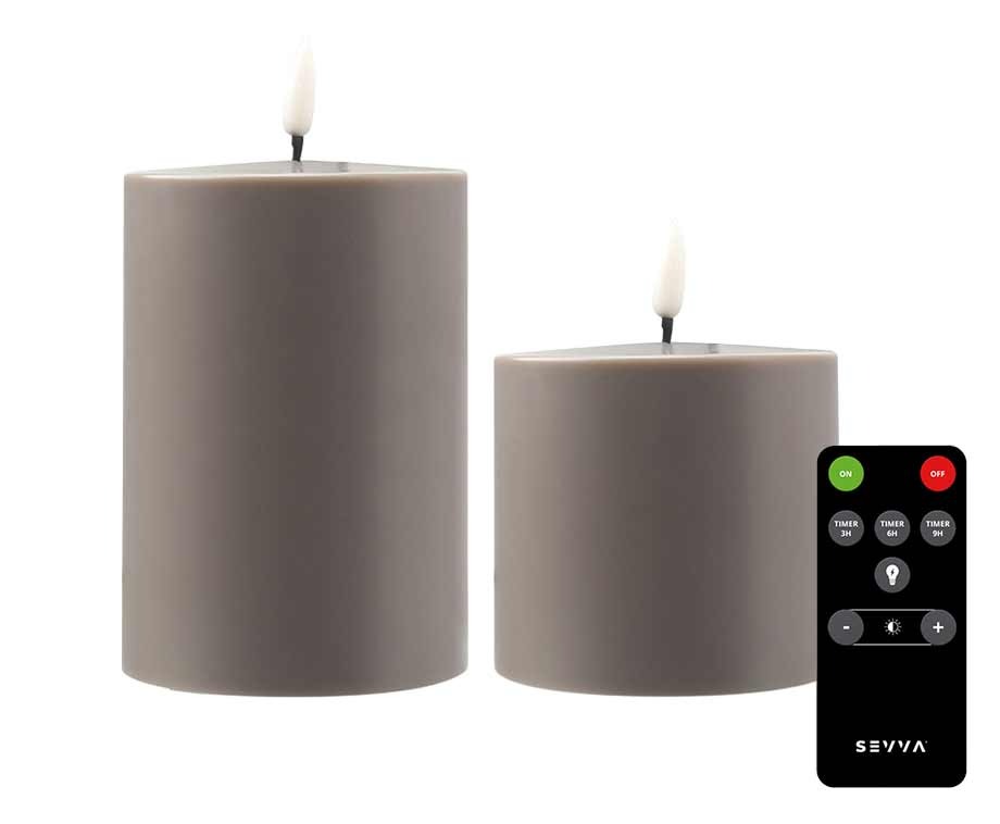 2-PACK Oplaadbare LED Kaarsen Taupe/grijs