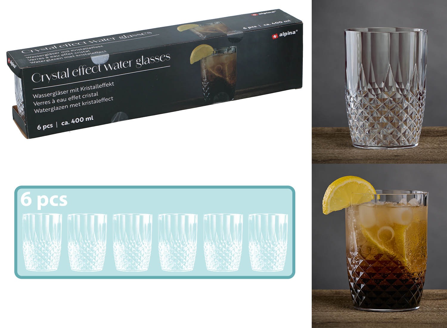 6 Waterglazen - 400 ml